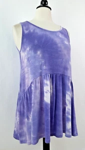 NWT Easel Babydoll Tunic Tank MEDIUM Purple Tie Dye Soft Stretch Scoop Neck Top - Picture 1 of 8