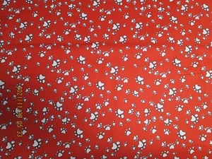 PAW FLAKES 100% COTTON NEW ADORABLE 1 YARD 36"x44" BY LORALIE DESIGNS ON RED - Picture 1 of 5