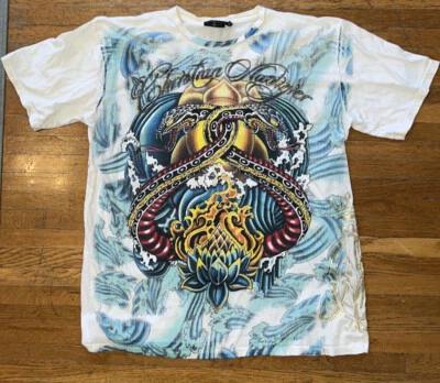 РЕДКАЯ * винтажная футболка с принтом Christian Audigier размер XL - Изображение 1 из 4