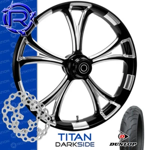 Rotation Titan Darkside Custom Motorcycle Wheel Package Harley Touring 21" - Picture 1 of 3