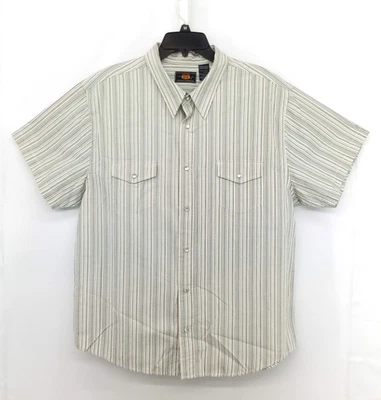 Camisa Route 66 Hombre Talla XL Marrón Blanco Rayas Manga Corta Informal Perla A Presión Foto 1 de 4
