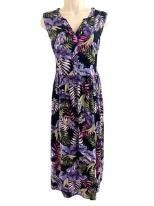 Maxi Vestido Croft & Barrow Púrpura Verde Estampado de Palma Corpiño Calado Talla XL - Imagen 1 de 8