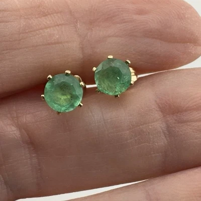 12k Gold Filled 5mm 1ct tw Natural Emerald Solitaire Stud Earrings - Image 1 of 4