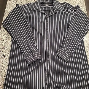 J. Ferrar Shirt Mens Size LT/GL 16-16.5 Black Striped Long Sleeve Cotton - Picture 1 of 7