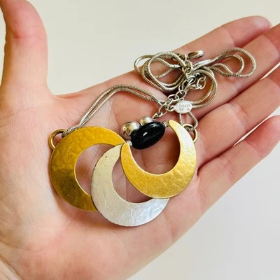 Collar Marjorie Baer SF Firmado De Colección Latón Plata 2 Tonos Metal Mod Brutalista Foto 1 de 4