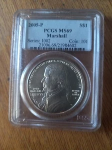2005 P SILVER JOHN MARSHALL COMMEMORATIVE DOLLAR PCGS MS69 - Picture 1 of 2