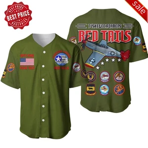 Custom Tuskegee Airmen Baseball Jersey US Army Green Red Tails Gift For Men - Picture 1 of 4
