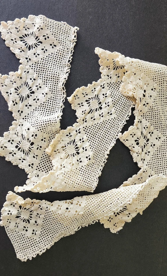 Handmade Crochet Lace Trim – Ivory Cotton Edging, 33" India Couture - Image 1 of 4