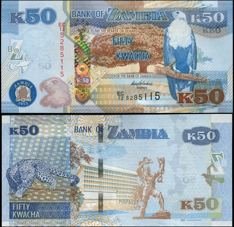 Billete de 50 kwacha de Zambia 2012 (2013) sin circular Cat# P.53a Foto 1 de 1