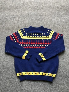 Nordic Fair Isle Sweater Mens Medium Blue Red Yellow Knit Pullover Crewneck - Picture 1 of 7