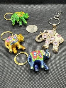 🐘Vintage Handarbeit Lack Thailand & Strass Elefant Schlüsselanhänger Set X 4 🔥 - Bild 1 von 3