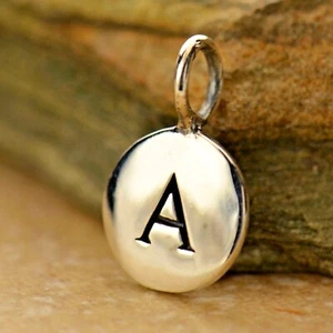 925 Sterling Silver Letter Disk Round Charm Initial Alphabet Pendant Necklace - Picture 1 of 15