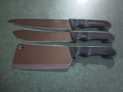 Lote de 3 cuchillos de cocina vintage de acero inoxidable fino Rogers mango negro Foto 1 de 4