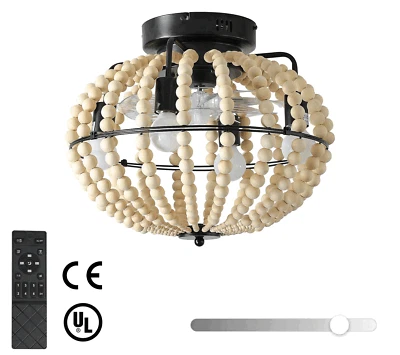 Boho 18" Ceiling Fan Light Kit Farmhouse Wood Beaded Chandelier w Remote Control - Image 1 of 4