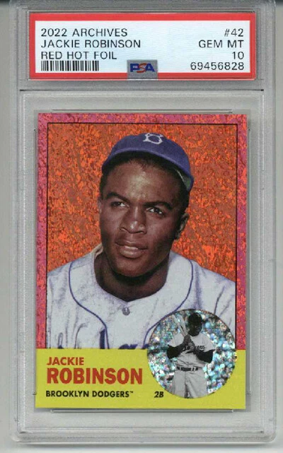 2022 TOPPS ARCHIVES RED HOT FOIL #42 JACKIE ROBINSON CARD /50 PSA 10 LOW POP - Image 1 of 2