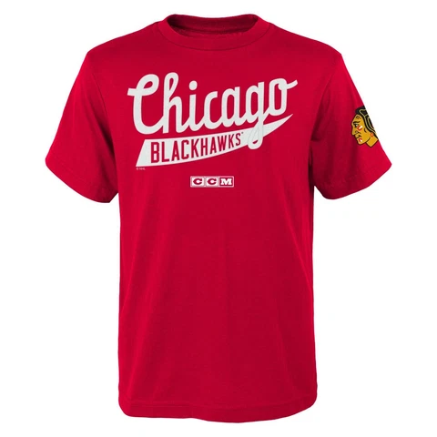 NHL Youth Boys 8-20 Blackhawks Strike First Short Sleeve Tee, L(14-16), Red Cover