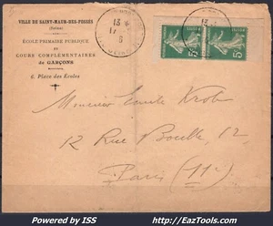 FRANCE PAIRE DE CARNET N° 137 SUR LETTRE POUR PARIS DU 17/01/1916 - Picture 1 of 2