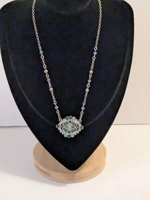 New Lia Sophia Blue & Green Enamel Inlay Pendant Necklace. Silver Tone. 16" - Image 1 of 4