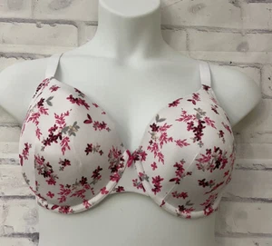 Cacique Size 38F White Pink Gray Lightly Lined T Shirt Underwire Bra - Picture 1 of 9