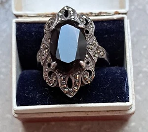 Damen silber ring 925 mit Edelsteinen Onyx Und Markasiten - Bild 1 von 9