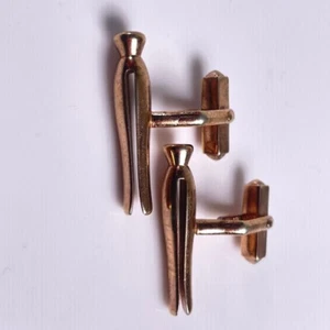 Swank Vintage Clothespin Cufflinks Gold Plate 1" Bent Bullet Back Figural - Picture 1 of 6