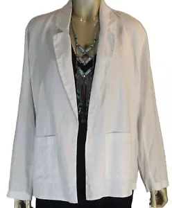 EILEEN FISHER~NWT!!~WHITE ORGANIC LINEN OPEN FRONT BOHO BLAZER JACKET SZ:M - Picture 1 of 8