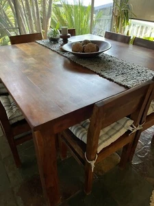 Rustic Hand Rubbed Timber hardwood square dining table and 8 matching chairs - Picture 1 of 5