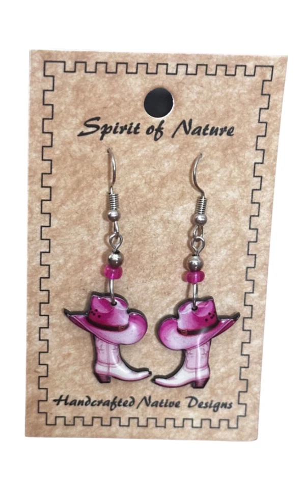 Pendientes Espíritu de la Naturaleza SOMBRERO VAQUERO CON BOTAS - rosa blanco-cuentas-alambre francés Foto 1 de 1