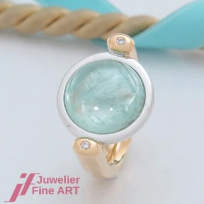 Edelstein-Aquamarin-Ring - 1 Aquamarin und 2 Brillanten - 18K/750 Gold - Bild 1 von 4