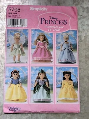 Doll Clothes Pattern Disney Princess- 18" Dolls Ariel Belle Simplicity 5705 - Image 1 of 3