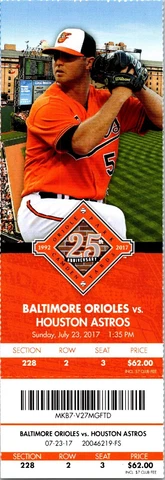 TICKET - Baltimore Orioles vs Astros (Jul 23 2017) Britton 55th Consecutive Save Cover