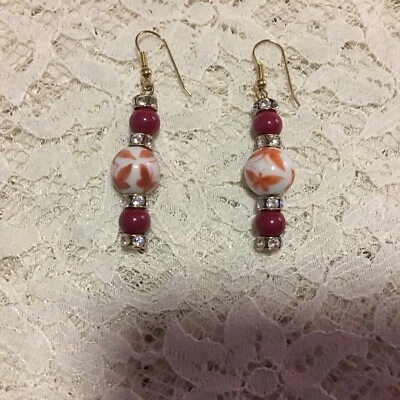 Handmade Porcelain & Red Jasper Beaded Butterfly Earrings - Image 1 of 4