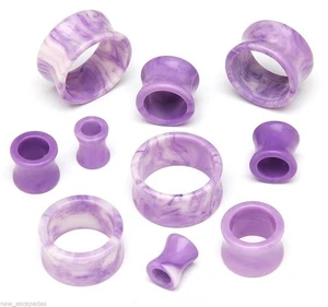PAIR-Stone Agate Violet Purple Saddle Flare Ear Tunnels 22mm/7/8" Gauge - Picture 1 of 3