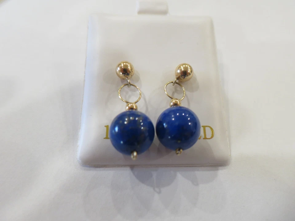  Pendientes Oro Amarillo 14K con Piedra Redonda Lapizlázula Foto 1 de 4