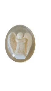 Vintage Small Oval Acrylic Lucite Angel Figure Stone - Picture 1 of 4