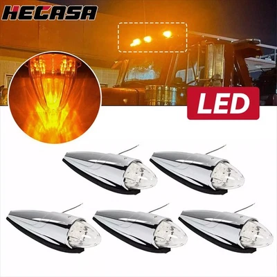 5x Luz de techo marcadora de cabina torpedo 17 LED transparente/ámbar para Peterbilt Kenworth Mack Foto 1 de 4