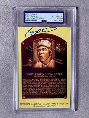 MINNESOTA TWINS- TONY OLIVA AUTOGRAPH HALL OF FAME PLAQUE CARD PSA SLAB 595 - Image 1 of 2