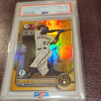 2022 Bowman Draft 1st Edition Gold Foil /50 Felix Valerio #BD-66 PSA 10 - Image 1 of 3