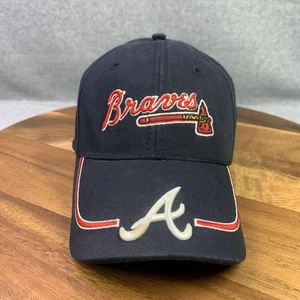 Atlanta Braves Hat Cap Strap Back Mens One Size Navy Red MLB Baseball Script - Picture 1 of 18