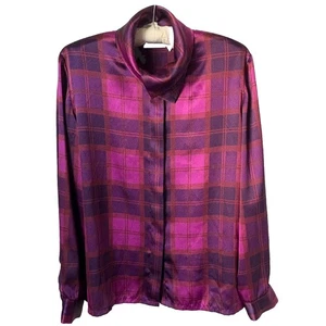 Vintage 90’s Susan Bristol Purple Satin Plaid Blouse Size 10 Top Festive Holiday - Bild 1 von 10