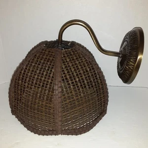 Vintage MCM Boho Wicker Light Fixture Wall Sconce Rattan Tulip Shade - Picture 1 of 11