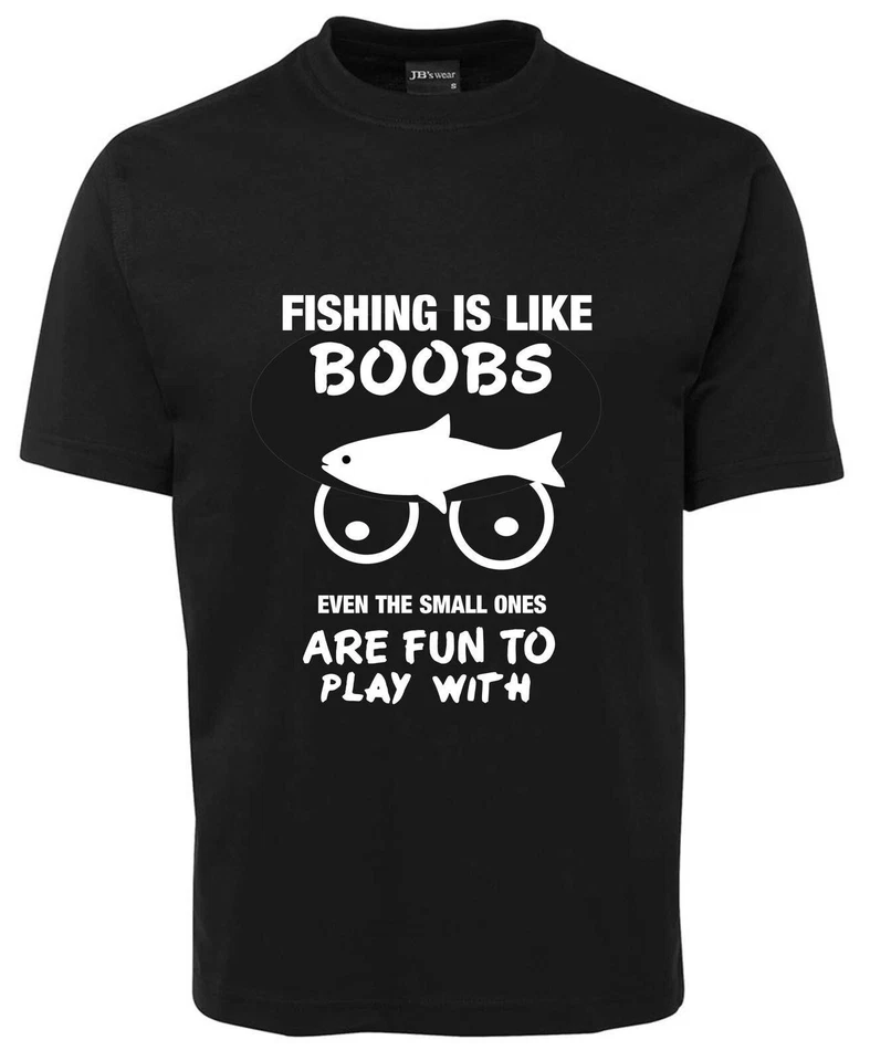 Fishing tshirt  black Large Chest 58.5 cm funny gift jokes like boobs - image 1 of 1