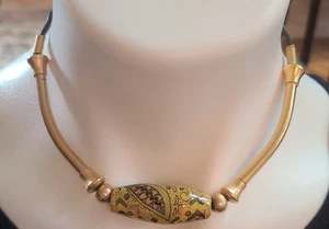 Vintage Hand Crafted in Greece brass and leather Greek Choker Necklace - NWT - Picture 1 of 8