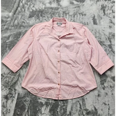 Топ женский Columbia 1X розовый хлопок укороченный разрез рукав на пуговицах повседневный для улицы - Изображение 1 из 4