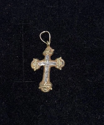 14K Solid Gold 21mm Cross Pendant-14K Gold Small Pendant - Image 1 of 4