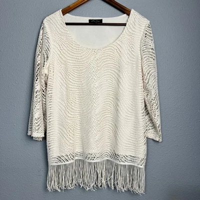 Top Melissa Paige Crema Crochet Flecos Pequeño Grande Boho Tejido Festival Cubrir Foto 1 de 4