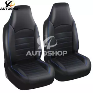 Fundas protectoras de asiento de auto camión de cuero sintético negro/azul para 2 sillas delanteras - Imagen 1 de 10