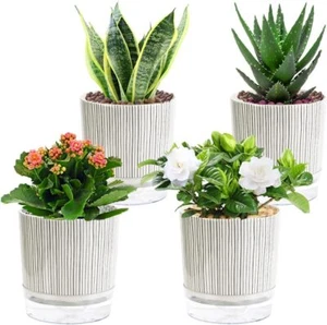 5.3inch Self Watering Pots for Indoor Plants Flower Pots Set of 4 - Picture 1 of 9