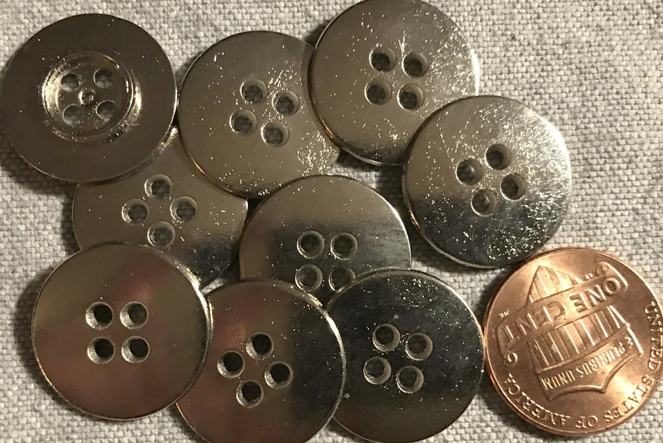 9 Shiny Silver Tone Sew-through Metal Buttons 18mm 11/16" # 8309 - Image 1 of 1