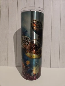 20oz Sea Turtles Clear Double Wall Insulated Skinny Stainless Steel Tumbler - Picture 1 of 9